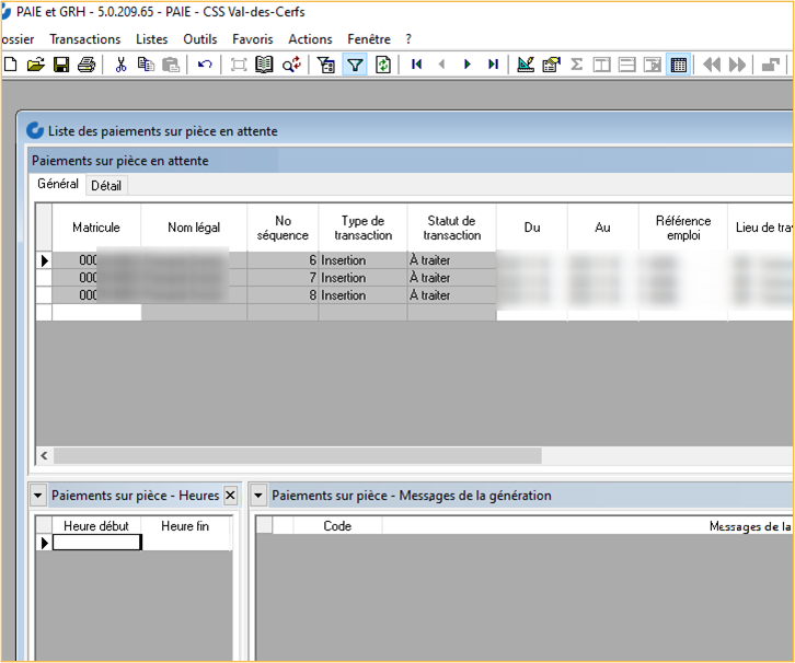 Filtre des transactions en attente