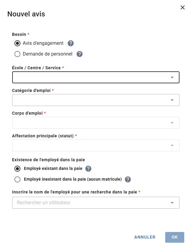 Création d’un avis d’engagement