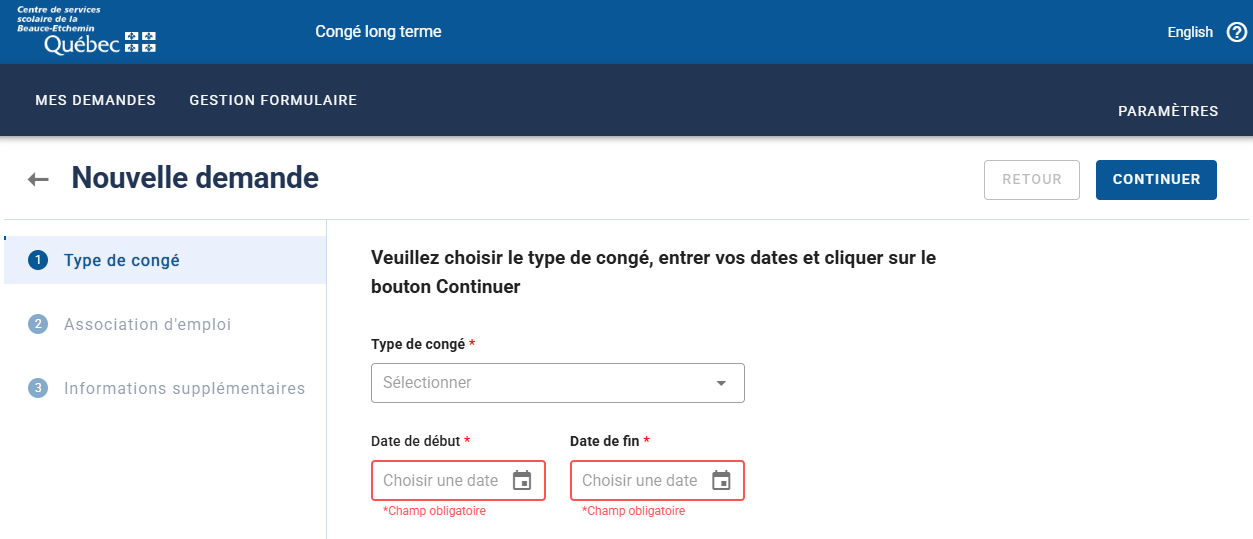 Nouvelle demande