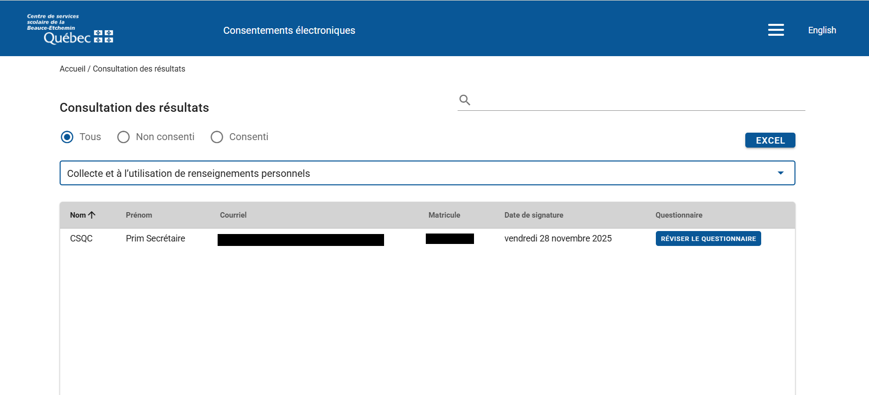 Consultation des résultats