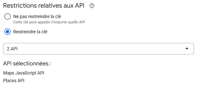 Restrictions relatives aux API