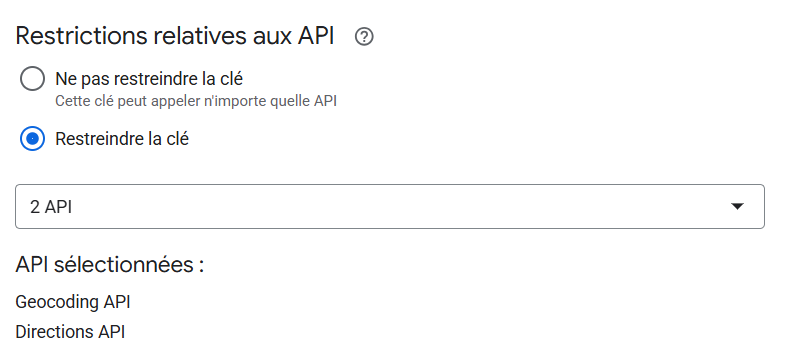 Restrictions relatives aux API