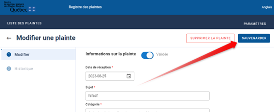 Modification/traitement/résolution de la plainte